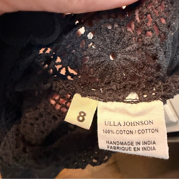 Ulla Johnson Crochet Sheer Lace Blouse Size 8 Black Cap Sleeve Floral Scalloped - Picture 12 of 12